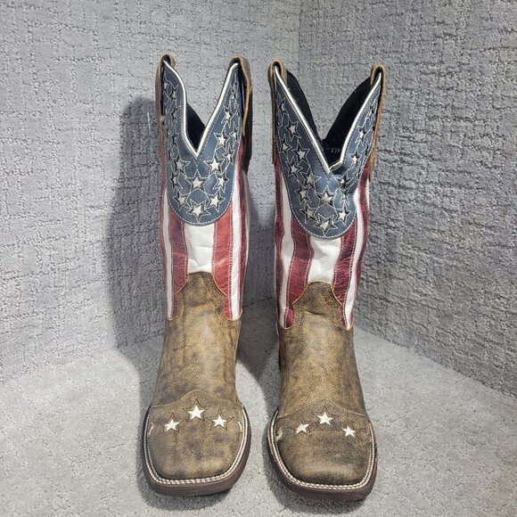 JB Dillon Men’s 8 D Square Toe Distressed American Flag Patriotic Cowboy Boots - Picture 2 of 12